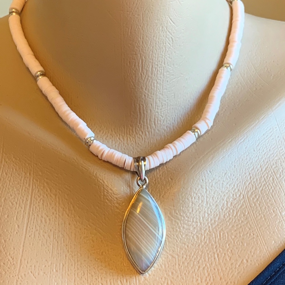 Botswana agate and sterling pendant necklace